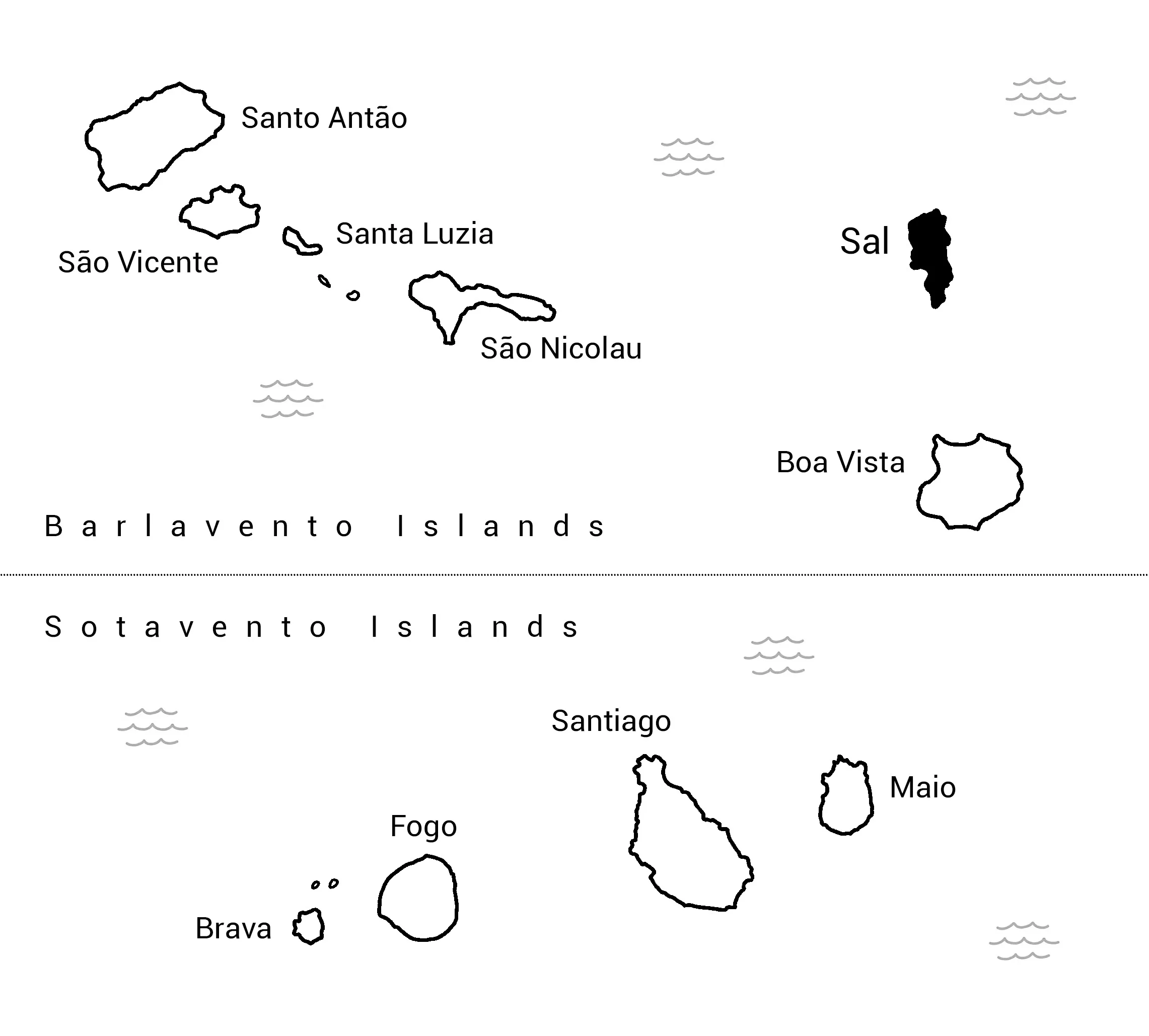 Map of Cape Verde with Sal Island Marked Black © Sal, Cape Verde