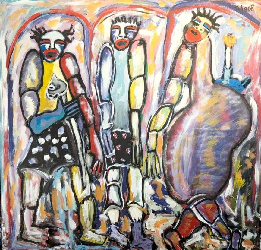 Tchalé Figueira, Candle in broad daylight (Diogenes), 150 x 140 cm, acrylic on canvas, 2020 Square love, 200 x 150 cm, acrylic on canvas, 2021