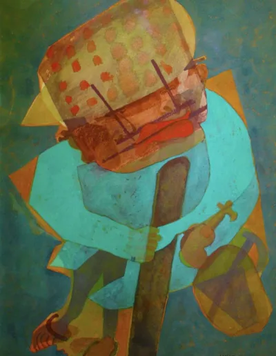 Manuel Figueira, C’pau na mô, Gouche on cardboard, 50x35 cm, 1987